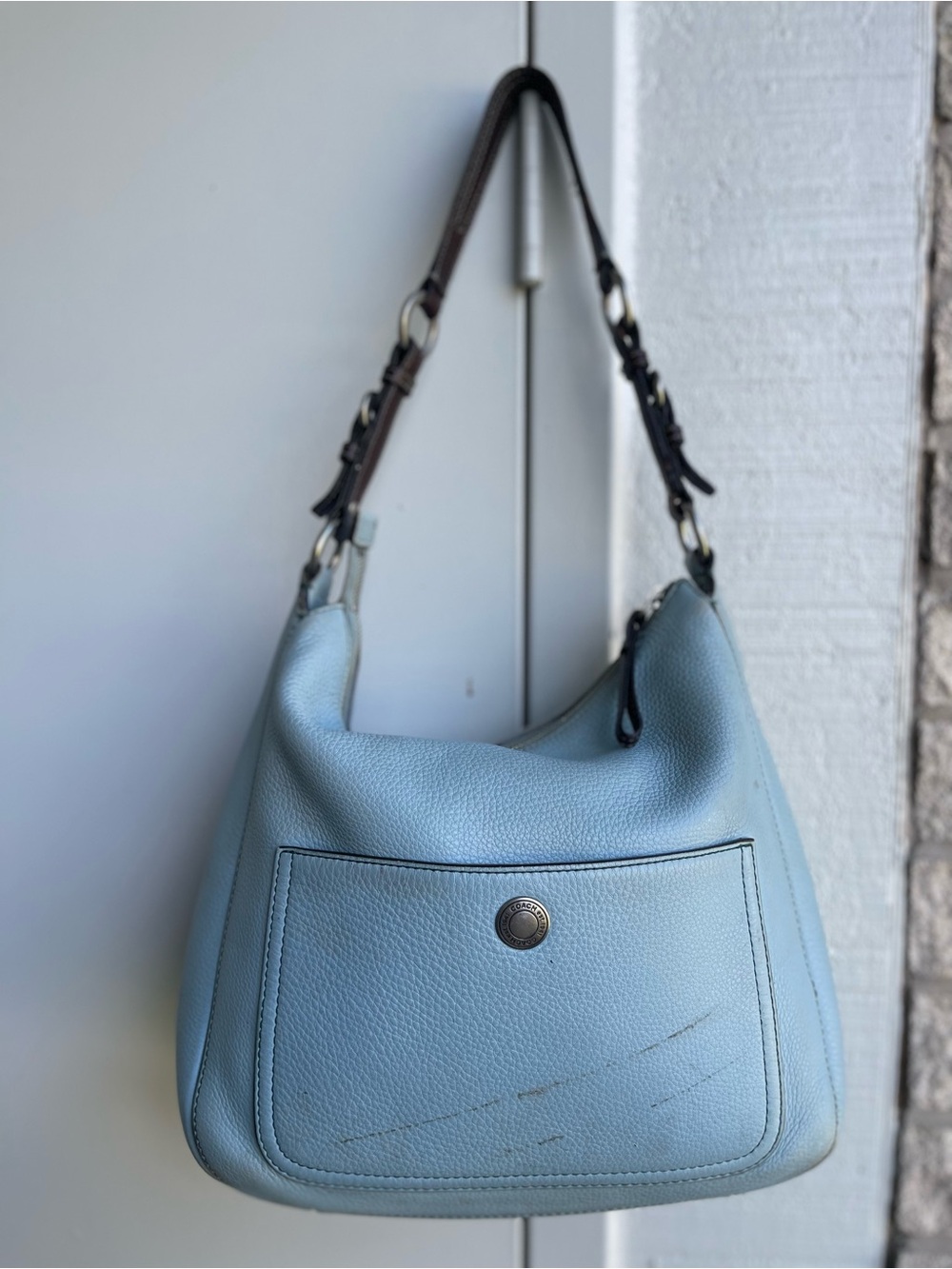 Vintage coach Chelsea Pebbled Light Blue Leather Shoulder Hobo Bag